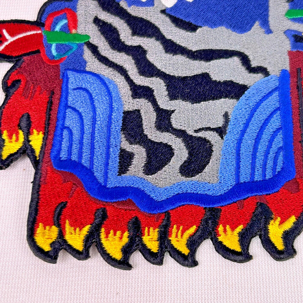 Large Monster Mailbox Embroidered Iron On Patch Flames Novelty 6x5 - Picture 4 of 4